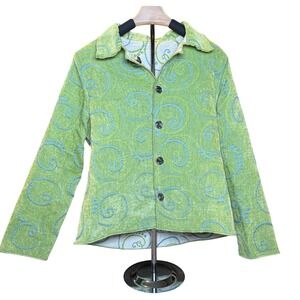 Winding River Jacket Women's Green Swirl Tapestry Reversible Button Front M/L